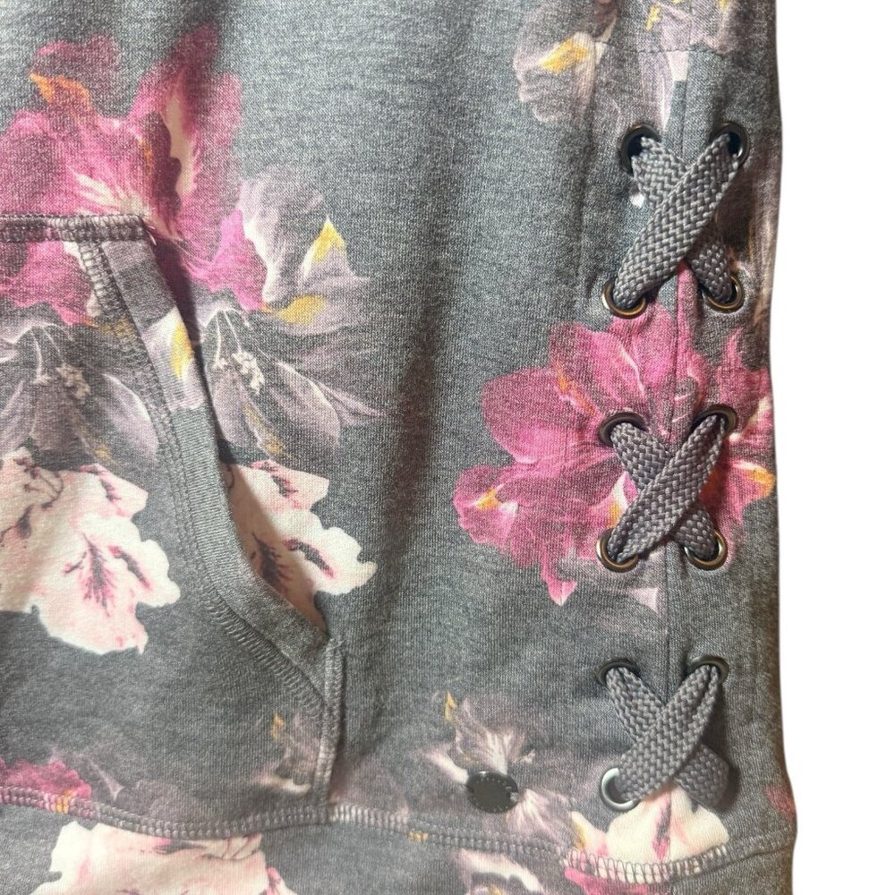 NWOT Ideology Floral-Print Lace-Up Hoodie Gray Size M - Picture 6 of 7